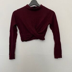 Topshop Red Mock Neck Cropped Cross Front Top